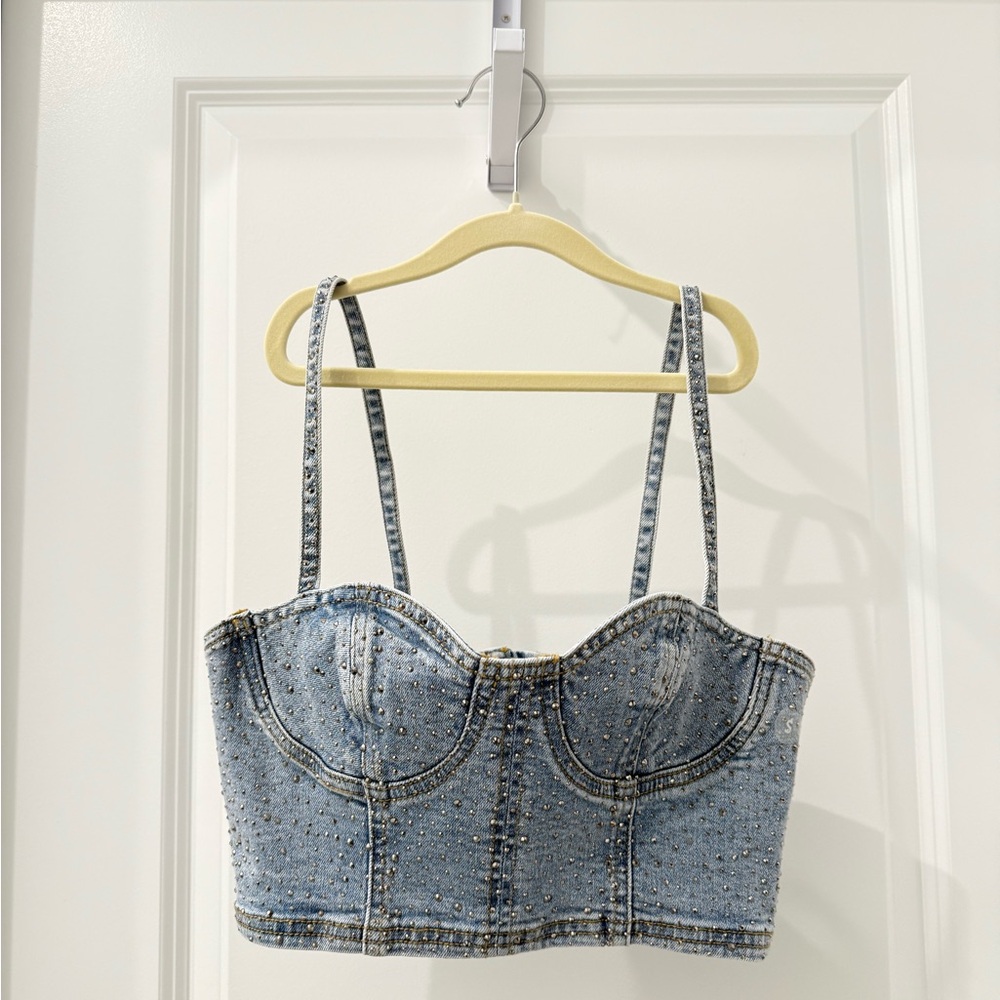 Denim Studded Women's Top